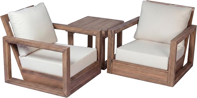 Christopher Knight Home 5-Piece Patio Furniture Set, Acacia Wood Outdoor Patio Sofa Set with 2 Swivel Rocking Chairs, 3-Seater Couch, Coffee Table & Side Table, Deep Seat Patio Conversation Set, Brown