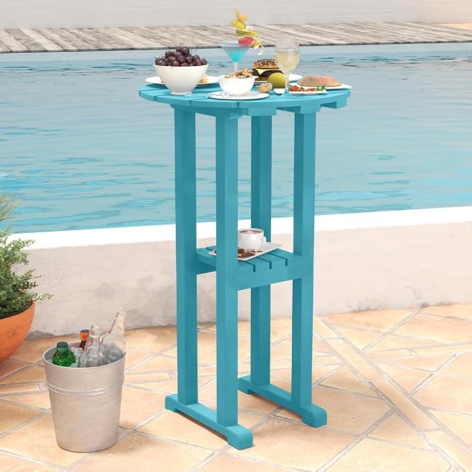 Sundale Outdoor 39 Inches Height Adirondack Bar Table, Patio HDPE Pub Height Round Counter Table, All Weather High Top Bistro Tabl for Outside Deck Porch Balcony Poolside (Teal)