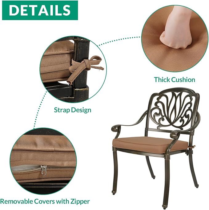 VIVIJASON 9-Piece Outdoor Furniture Dining Set, All-Weather Cast Aluminum Patio Conversation Set, Include 8 Cushioned Chairs and an Oval Table with Umbrella Hole for Balcony Lawn Garden Backyard