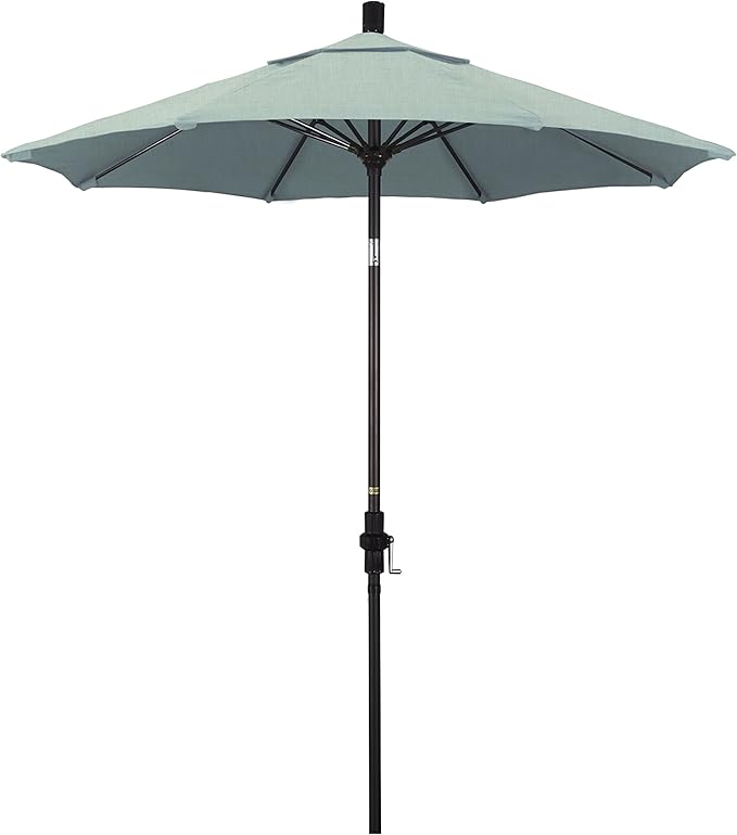 California Umbrella 7.5' Round Crank Lift, Collar Tilt, Aluminum Pole, Fiberglass Rib Patio Umbrella, Bronze Finish