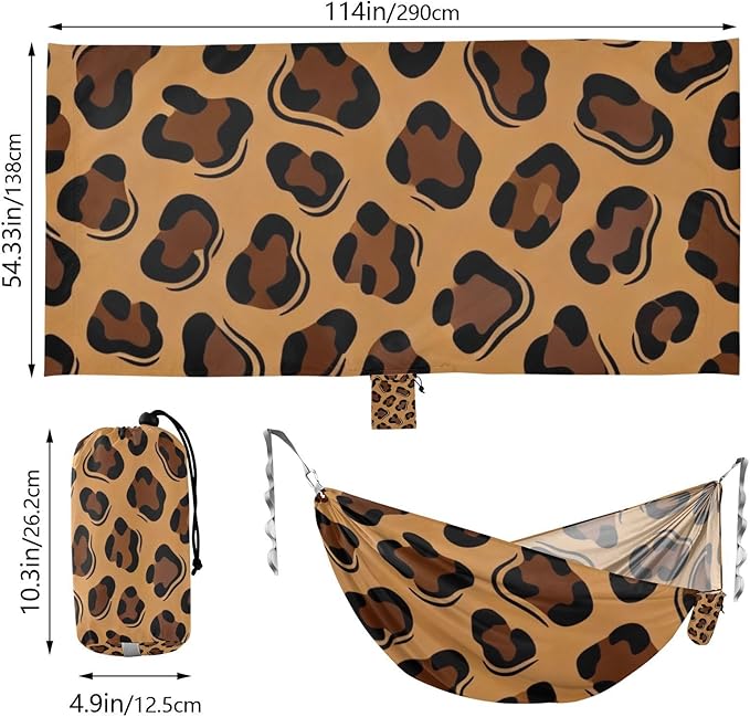Classic Leopard Print Hammocks with Tree Straps Swing Hammock for Indoor Outdoor Patio
