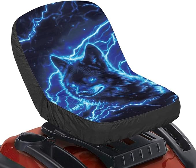 Wolf Lightning Seat Cushion Covers for Agricultural and Industrial Vehicle, Non-Slip Lawn Mower Seat Cover with Storage Bag