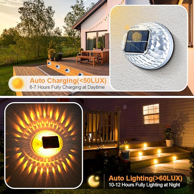 Solar Atmosphere Solar Lights for Outside, IPX4 Waterproof Decor Light for Backyard/Railing/Step/Patio/Stair Railings and Wall (6 Pack)