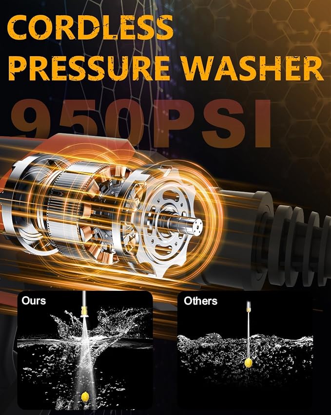 950PSI CordlessPowerWasher with Foam Cannon for Car, Lane, Patio Cleaning, Red