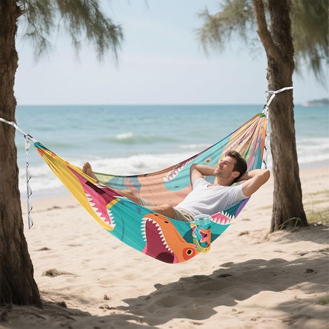 Colorful Cartoon Animal Dinosaur 330lb Capacity Camping Hammock with Tree Straps Indoor Hammock for Indoor Outdoor Patio sillas para acampar