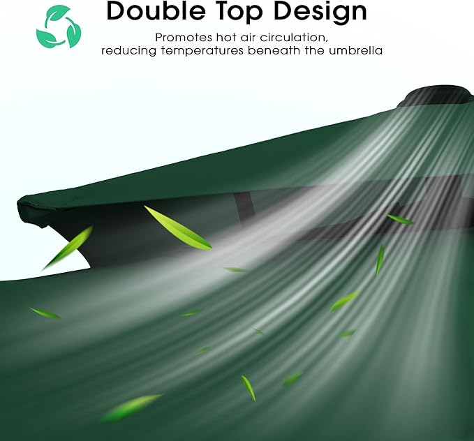 JEAREY 11ft 2-Tier Cantilever Patio Umbrella, Large Square Outdoor Offset Umbrella with Double Top Vent and 360-degree Rotation for Garden, Deck, Pool, Patio, Dark Green