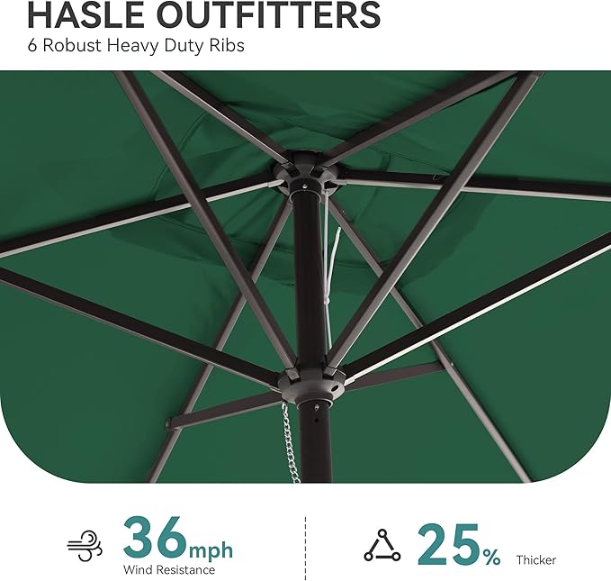 HASLE OUTFITTERS Rectangular Patio Umbrella, 6.5 x 10 ft Rectangle Table Umbrellas w/Heavy Duty Ribs, Effortless Crank and Push Button Tilt, Wind Resistant Sun Umbrella for Outdoor Patio, Dark Green