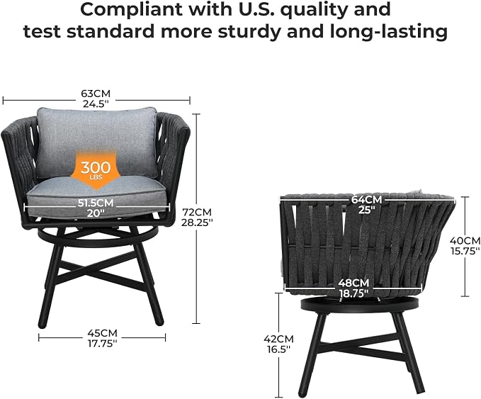 Grand patio 9-Piece Outdoor Dining Set for 8, Patio Dining Furniture Set for 8 Swivel Rope Wicker Chairs & 1 Extendable Rectangular Dining Table, Dark Grey