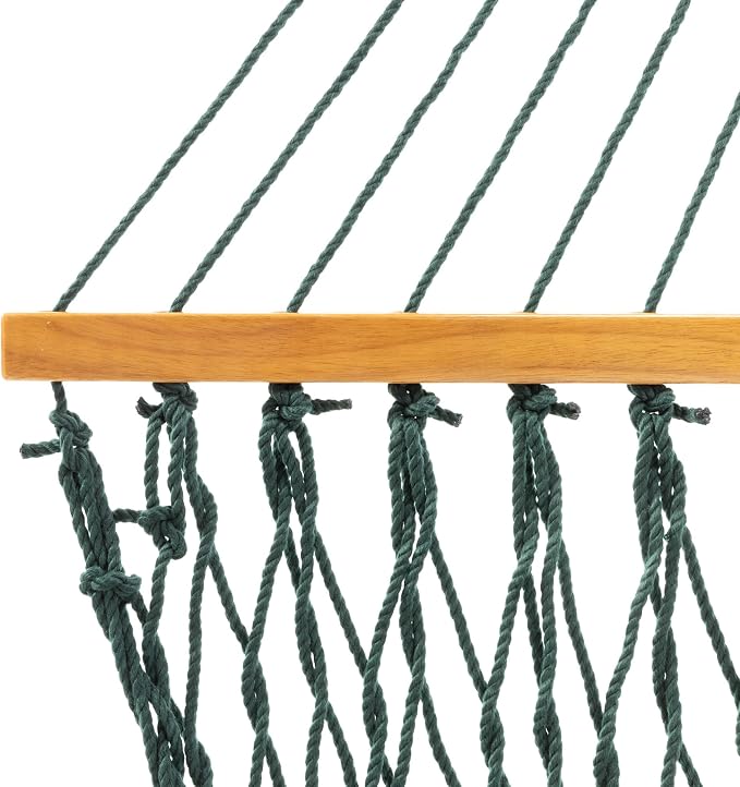 Original Pawleys Island Large Green DuraCord Rope Hammock – 13 ft. x 55 in., 2-Person, 450 lb Capacity, Oak Spreader Bar, Zinc-Plated Hardware, Handcrafted in The USA