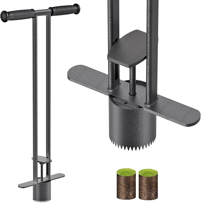Dolibest Sod Plugger, Bulb Planter Tool with Non-Slip Grip Handle. Turf Cutter and Grass Plugger Tool with Dual Pedals, Sharp Serrations, Perfect for Zoysia, Bermuda and More (Upgrade)