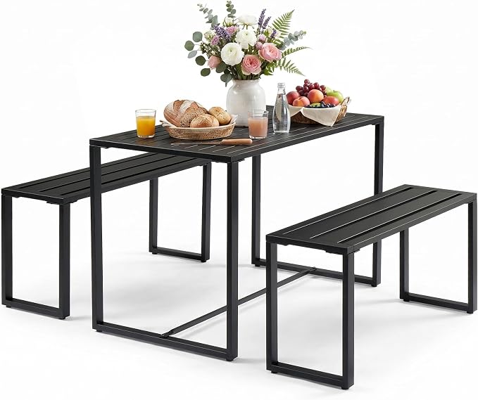 Outvita 44" Outdoor Matel Picnic Table and Bench Set, Patio Dining Set for 4 People, Outdoor Patio Furniture Dining Table and Chair Set for Garden, Yard, Porch