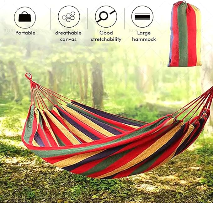 NOBRIM Camping Hammock Thickened Fabric Canvas Hammocks Travel Swing Hanging Bed with Bag Hammock for Travel Camping Camping Accessories