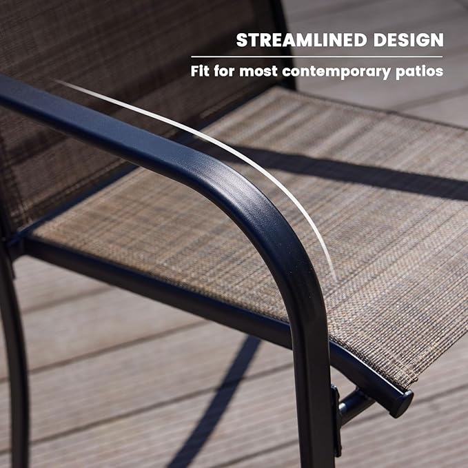 VICLLAX Round Outdoor Dining Set, Patio Table and Chairs Set Set of 4 Patio Stackable Chairs and 40.6" Outdoor Round Table with Umbrella Hole for Backyard Lawn Garden, Brown Chairs and Black Table