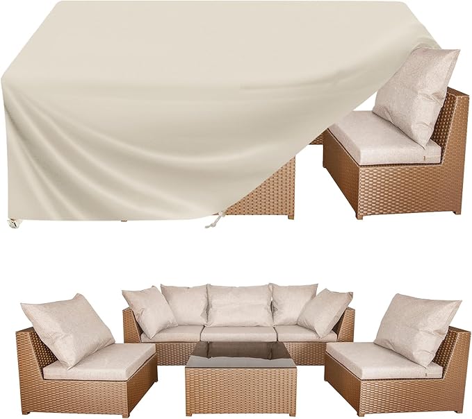 BALEINE Patio Furniture Covers, Outdoor Furniture Covers Waterproof, Heavy Duty Oxford Patio Table Cover for Outdoor Table, Chair, Sofa, Desk (Beige 108"L×82"W×28"H)