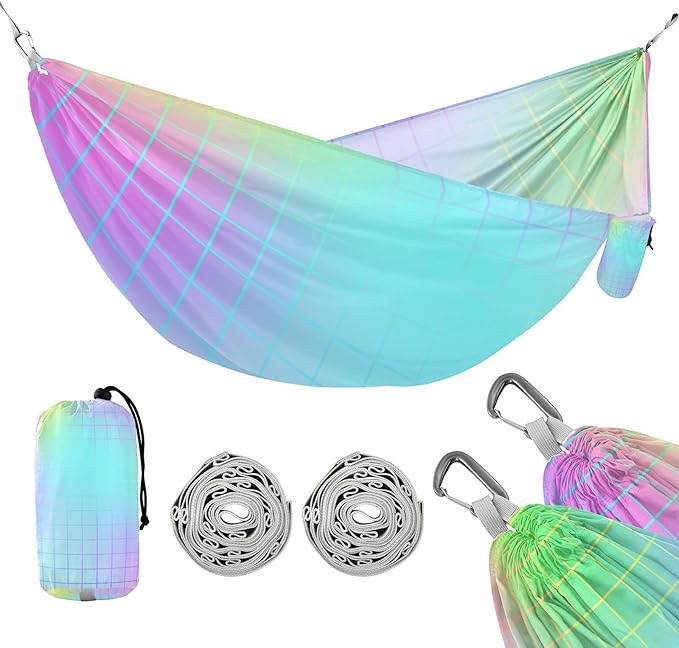Colorful Laser Design Squares 330lb Capacity Camping Hammock with Hanging Rope Cloth Hammock for Camping Travel Accessories hamacas para adultos