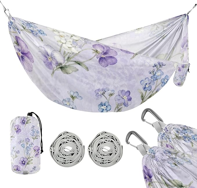 Watercolor Floral Pattern Hammocks for Camping with Portabl Carry Bag Hanging Hammock Outside Beach Patio Garden