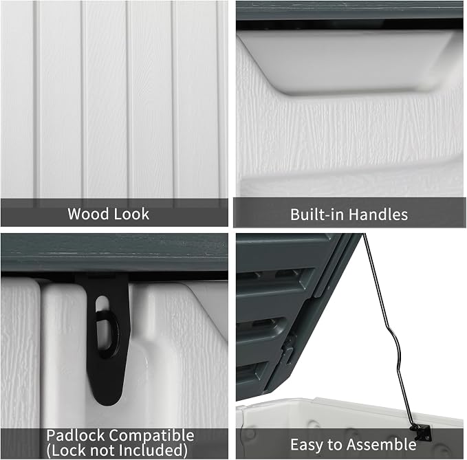 Upgraded 260 Gallon Outdoor Storage Box, Lockable HDPE Storage Containers with Lid, Wooden Grain Surface Deck Box Patio Furniture for Garden, Pool, Balcony, Yard