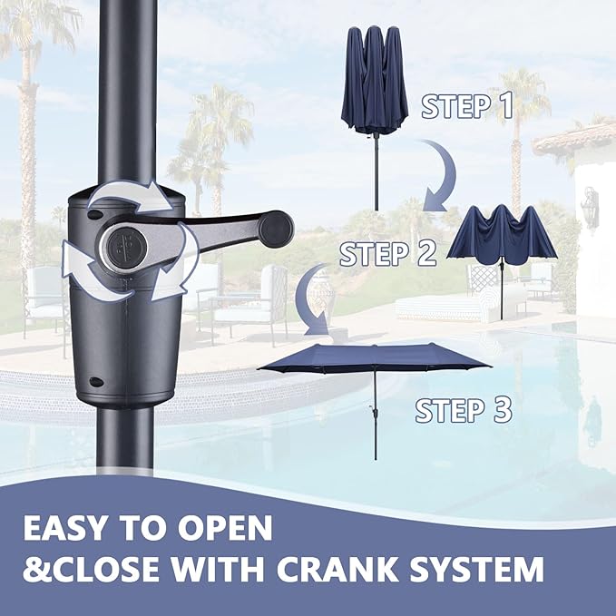 13Ft Large Patio Umbrella Outdoor Double-Sided Market Umbrella w/Easy Crank for Yard, Poolside, Deck, Navy Blue