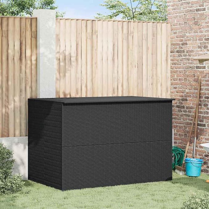 Outdoor Storage Box 59"x39"x39" PE Rattan Deck Box with Powder-Coated Steel Frame, Modern Rectangular Patio Storage Chest for Cushions, Tools, Garden, Balcony