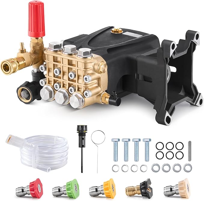 VEVOR Pressure Washer Pump, 1" Shaft Horizontal Triplex Plunger, 4200 PSI, 4.2GPM, Replacement Power Washer Pumps Kit with 5 Nozzles, Compatible with Simpson MorFlex 40224, 40225, 40226, Santoprene