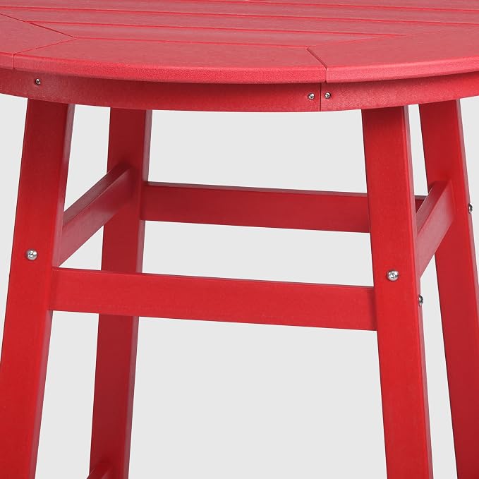 WestinTrends Outdoor 35" HDPE Round Patio Counter Height Bar Table, Red