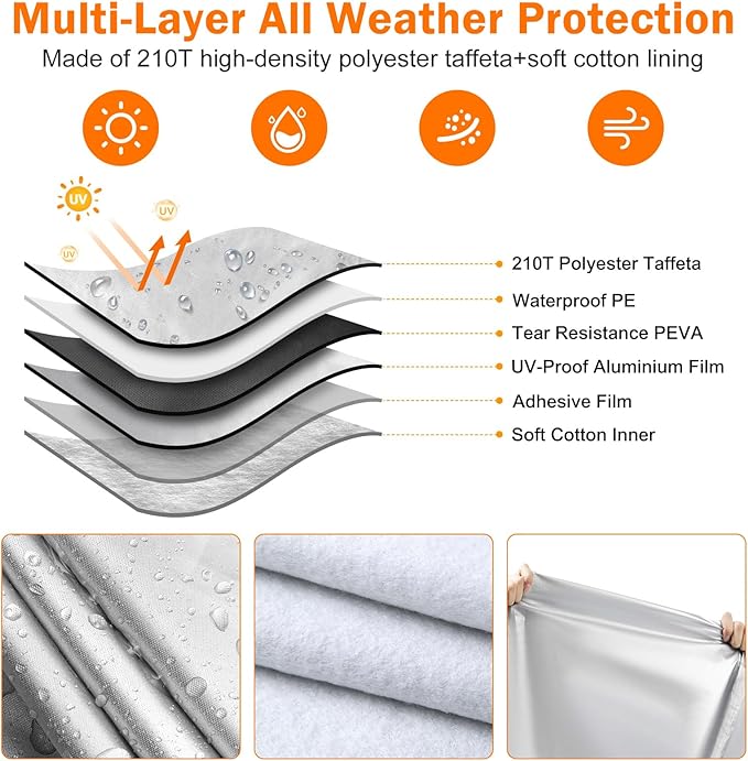 Waterproof 11-12 Hammock Cover, 210T Sun Rain UV Dust Snow Protection Outdoor Covers with Windproof Straps & Soft Cotton Lining for Hammock with 55 inch Spreader Bars -Silver