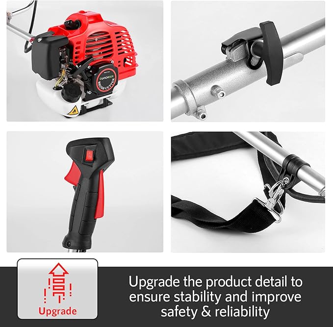 COOCHEER 58cc 2-Cycle Gas Brush Cutter – 4-in-1 Weed Wacker with 18" Cutting Path & Straight Shaft, 4 Detachable Heads for Lawn, Garden, Farm & Yard Work