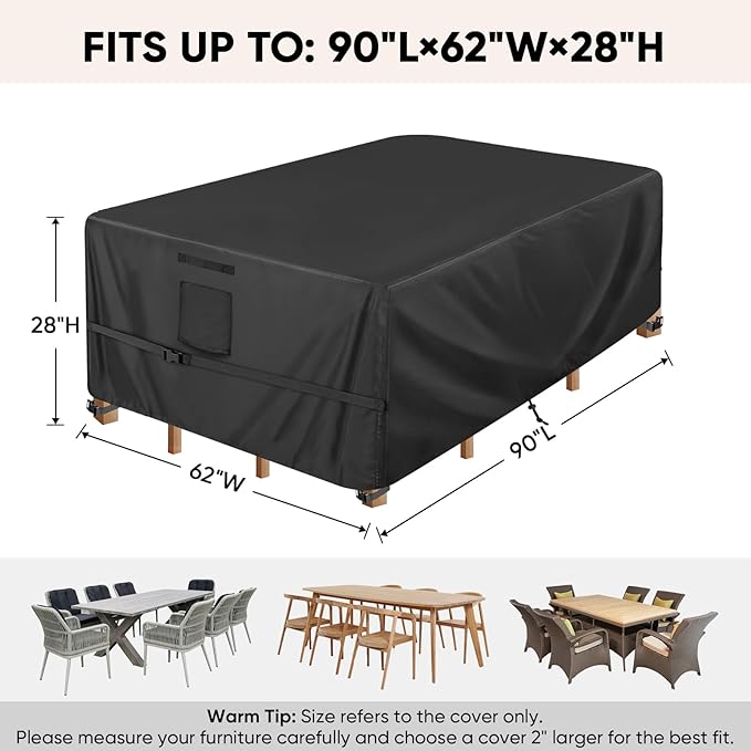 BALEINE Patio Furniture Covers, Outdoor Furniture Covers Waterproof, Heavy Duty Oxford Patio Table Cover for Outdoor Table, Chair, Sofa, Desk (Black, 90"L x 62"W x 28"H)