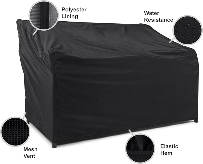 Covermates Classic Outdoor Patio Sofa Cover – Heavy-Duty 12-Gauge Vinyl with Polyester Lining, Elastic Hem & Mesh Vent for Moderate Weather Protection, 64W x 34D x 30H, Black