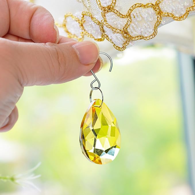 10 Pcs Yellow Bauhinia Crystal Suncatcher Prisms Chandelier Beads Decor | 38mm Yellow Bauhinia Crystal Pendants Chandelier Replacement Beads for Window Wedding Party Decor