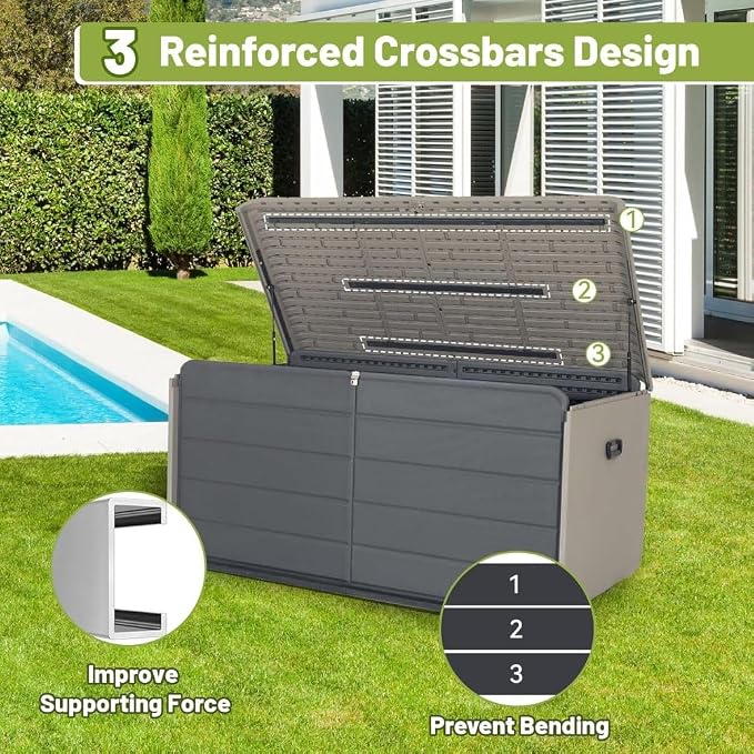 Large 120-Gallon Waterproof Outdoor Storage Box for Patio, Deck, or Poolside – Durable Weather-Resistant Design with Lockable Lid (160 Gallon (Gray) - Plastic)