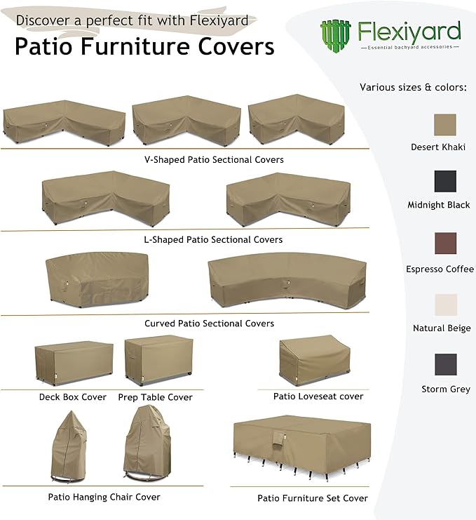 Heavy Duty Outdoor Sectional Sofa Cover, Waterproof 600D Patio Sectional Couch Covers, Lawn Patio Furniture Cover (Desert Khaki, 130"x100"(L-Shaped-Right Facing))