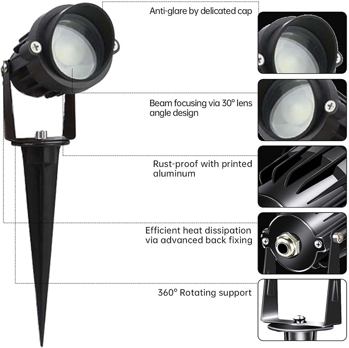 LAVAED 10W Landscape Lighting 12/24V Low Voltage Landscape Lighting LED Outdoor Spotlights 1000LM Waterproof Garden Uplights for Pathway,Patio,Yard,Flag,Tree(8Pack with Connectors)