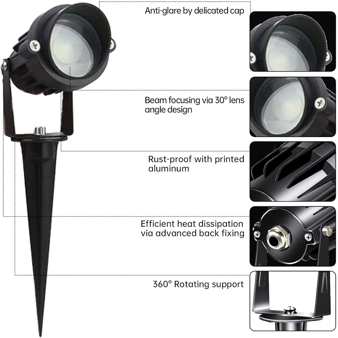 LAVAED 10W Landscape Lighting 12/24V Low Voltage Landscape Lighting LED Outdoor Spotlights 1000LM Waterproof Garden Uplights for Pathway,Patio,Yard,Flag,Tree(8Pack with Connectors)