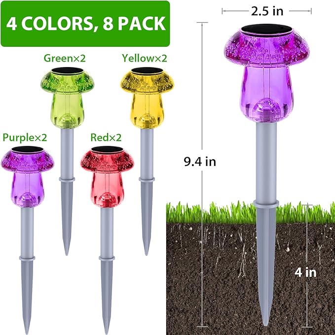 Benany Solar Lights Outdoor, 8 Pack Mushroom Lights Outside Waterproof, Solar Powered LED Lighting for Garden, Yard, Landscape, Path, Pathway, Lawn, Walkway, Driveway, Backyard Decor (Multicolor)