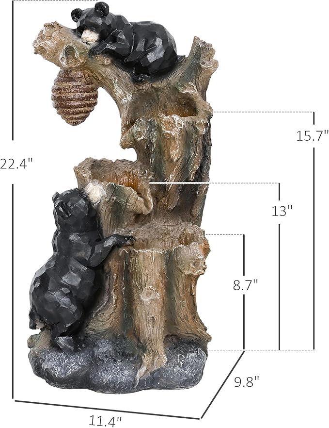 3-Tier Resin Bear & Honeycomb Outdoor Fountain with LED Lights & Adjustable Pump