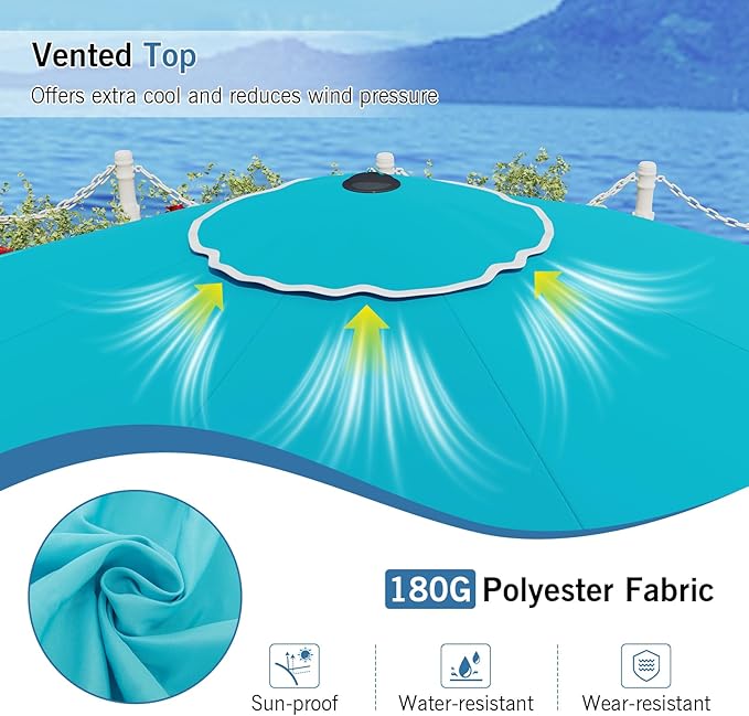 RELAX4LIFE 10 FT Scalloped Patio Umbrella, Market Table Umbrella with Push Button Tilt, Crank, 8 Sturdy Metal Ribs, Vented Top, Sun-Protective Ruffled Canopy, Heavy-duty Outdoor Parasol for Garden Poolside Deck