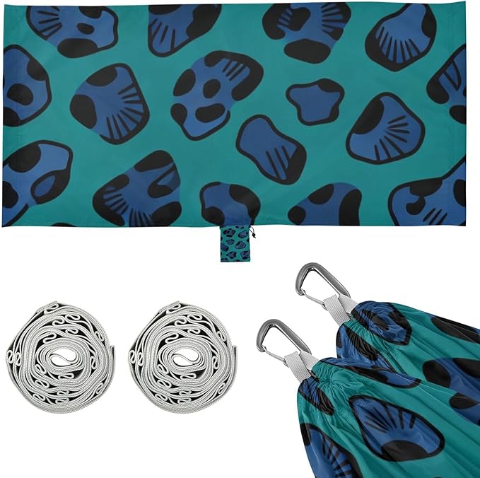 Blue Leopard Print Camping Hammocks Fabric Hammock for Outside Patio Backyard Poolside