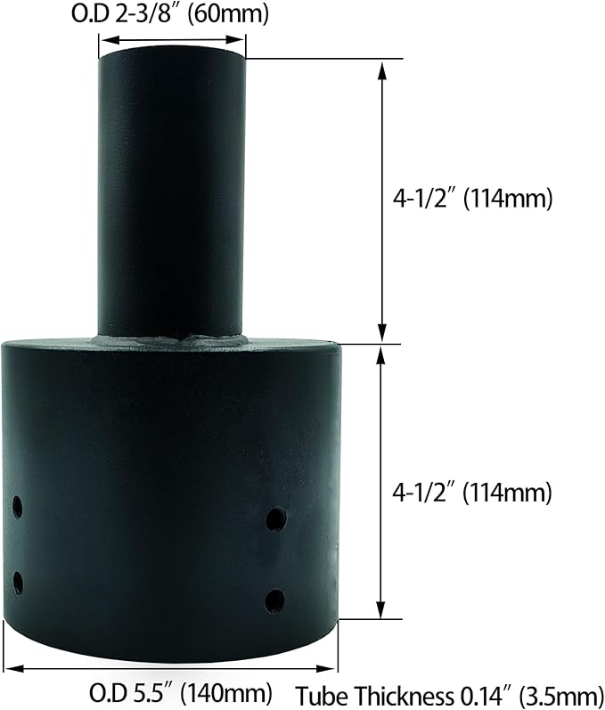 Tenon Adapter for 5 inch Round Pole, Heavy Duty 2 3/8 inch Slip Fitter, Convert 5' to 2.38' Vertical Mounting Bracket for Shoebox Lighting, Street Parking Lot Light