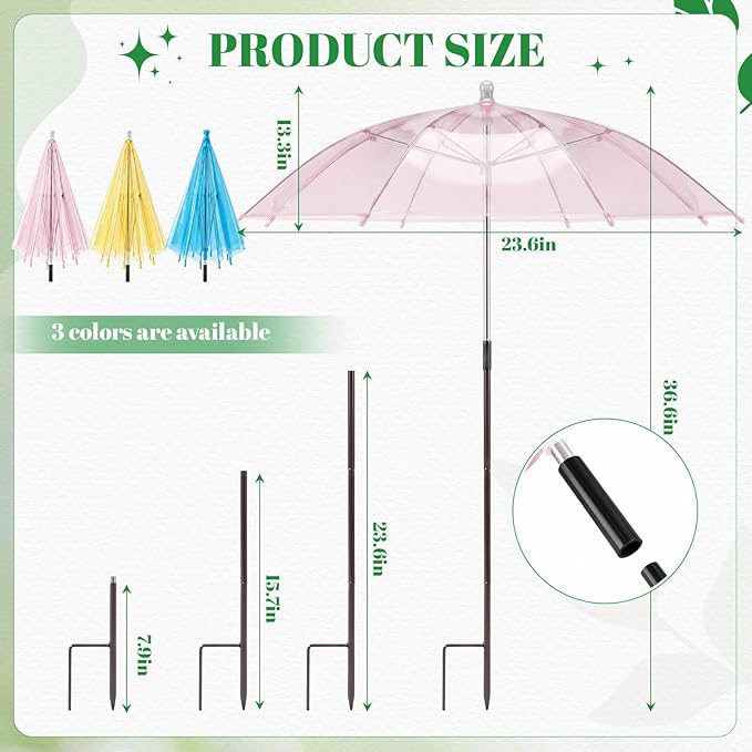 3 Pack Plant Umbrellas for Outdoor Plants Clear Transparent Plant Shade Umbrellas 23.6 Inch with Straight Pole for Potted Plants Seedlings Flowers Garden Beds