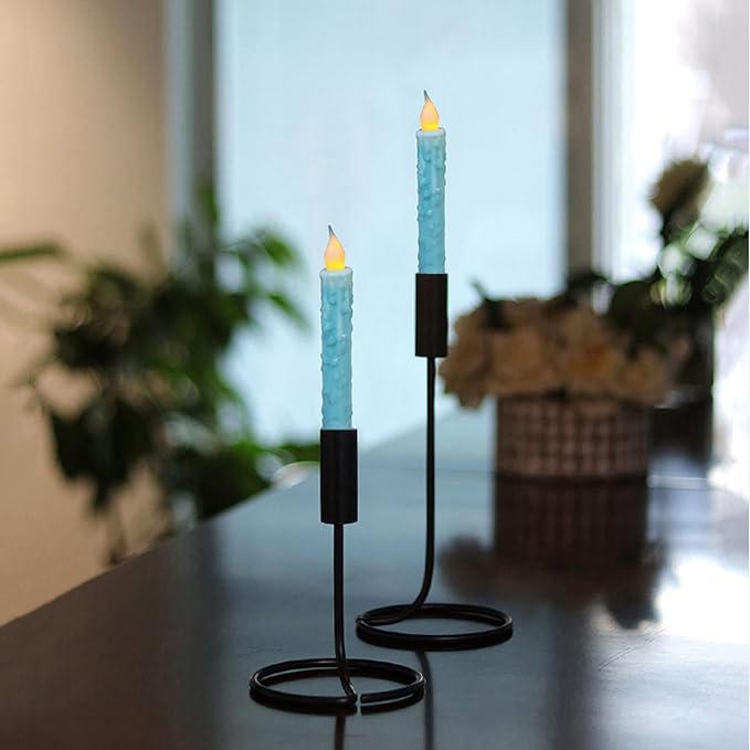CVHOMEDECO. Real Wax Hand Dipped Battery Operated LED Timer Taper Candles Rustic Primitive Flameless Lights Decor, 6-3/4 Inch, Teal, 3 PCS in a Package