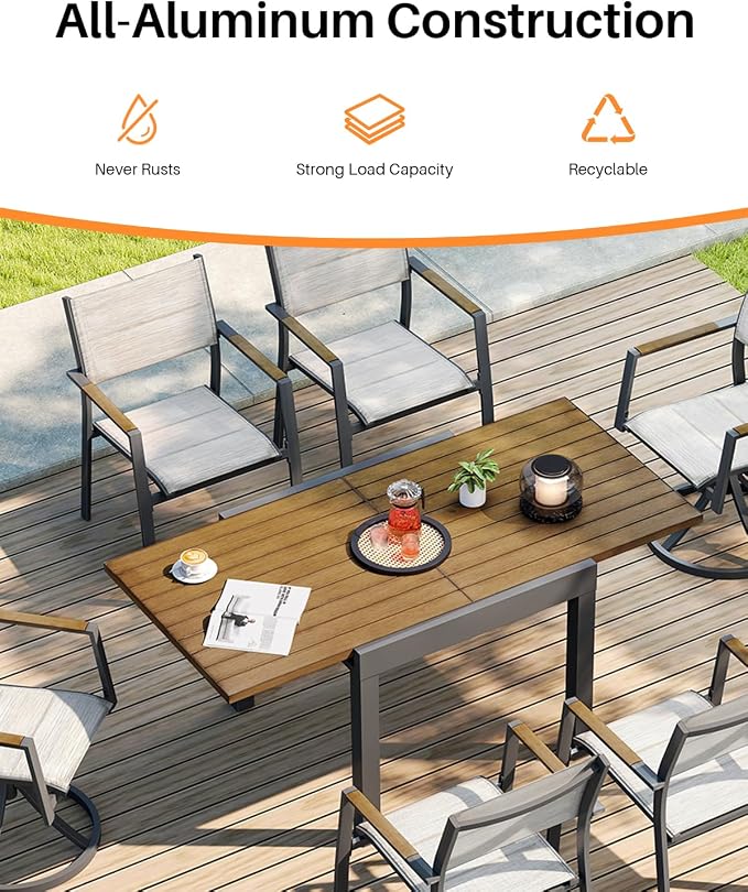 Expandable Patio Dining Table, Never-Rust Aluminum Extendable Outdoor Dining Table for 4-6 Person, 32"-65" Adjustable Indoor Outdoor Expandable Patio Table for Garden, Porch, Deck, Teak