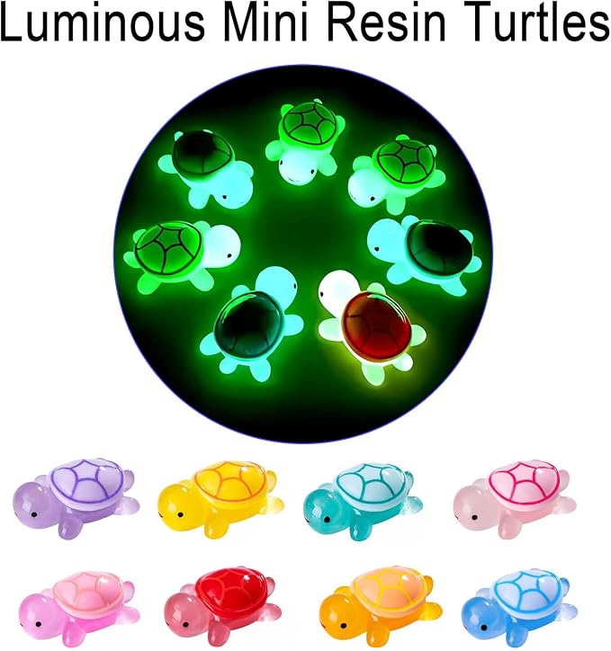 10Pcs Mini Resin Animals Turtles, Luminous Mini Animals Figurines Sea Turtle Glow in The Dark Resin Figures Tiny Figures Bulk Small Plastic Miniature Turtles Miniature Things Figurines to Hide