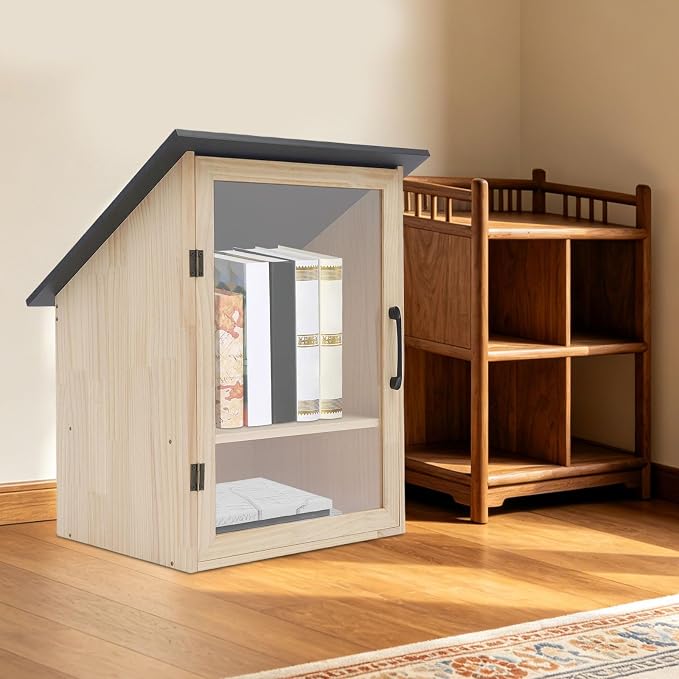 Library Book Exchange Box Weatherproof Wood Cabinet for DIY Outdoor Indoor Book Storage,Literature Exchange Box for Community,Schools & Neighborhood Sharing (TypeF)