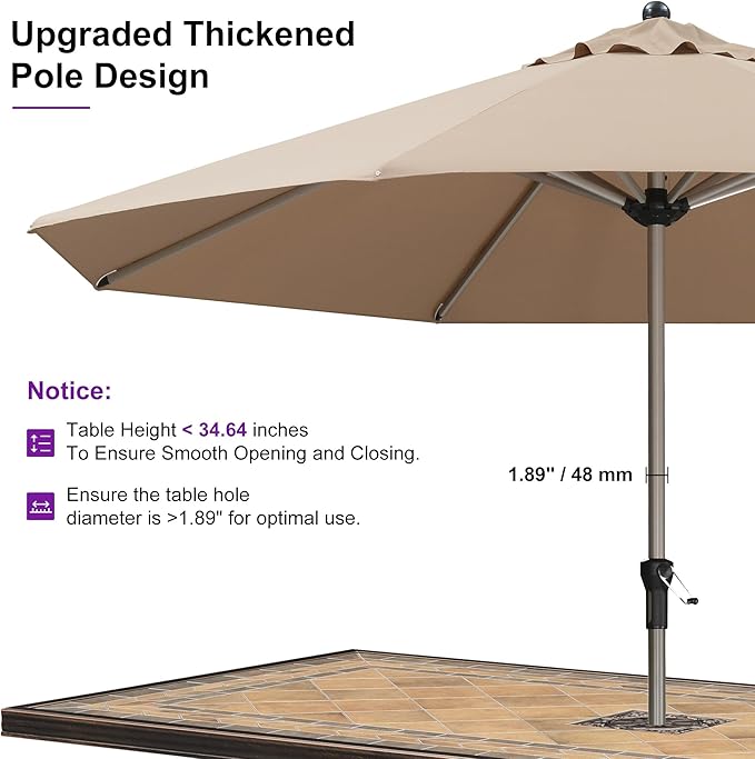 PURPLE LEAF 11' Round Patio Umbrella, Aluminum Outdoor Umbrella for 3 Year Fade Resistant, Sturdy Market Umbrella for Deck Garden, Patio, or Lawn