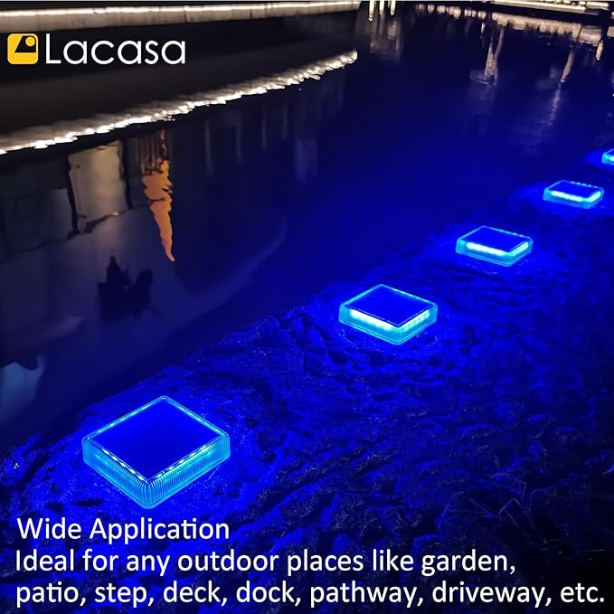 Lacasa 4-Pack Solar Dock Lights - Marine Blue Square LED Garden Deck Step Lights - Solar Powered, Dusk to Dawn for Yard Patio Pathway