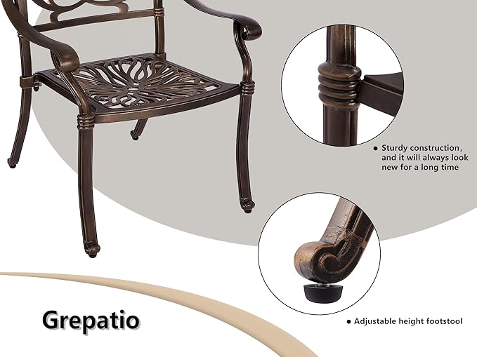 Grepatio 5 Piece Outdoor Dining Set Cast Aluminum Patio Dining Set Table and Chairs Outside Furniture 4 Chairs and 1 Umbrella Table for Lawn Garden Patio (Without Cushion)