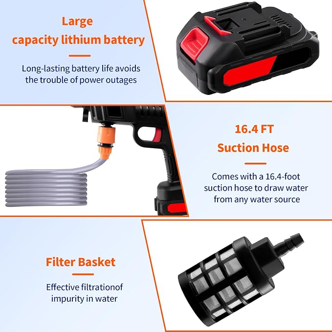Cordless Portable Washer 1500W, Battery Operated Washer, 60Bar/870 PSI Cordless Washer with 12 Accessories, Lightweight Car Washer Gun for Cars/Floors/Gardens