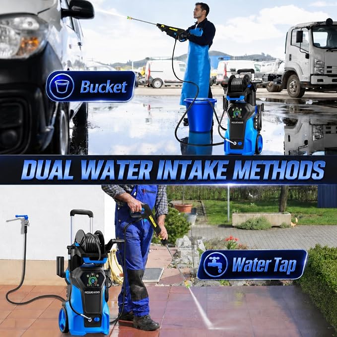 𝟓𝟎𝟎𝟎𝐏𝐒𝐈 𝐏𝐫𝐞𝐬𝐬𝐮𝐫𝐞 𝐖𝐚𝐬𝐡𝐞𝐫 Cleaner, Portable Car Washer with 4 Quick Connect Nozzles, Foam Cannon (Blue)
