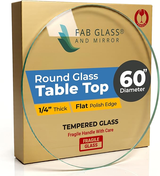 60" Inch Round Glass Table Top 1/4" Thick Flat Polish Edge Tempered by Fab Glass and Mirror